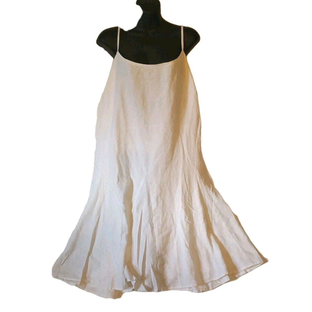 a new day 3X White Linen Blend Spaghetti Strap Lined Flared Hem Short Sundress